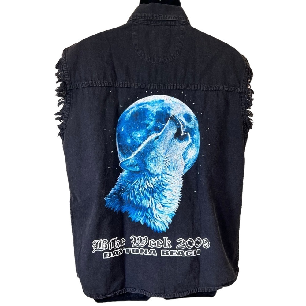 Biker Wear Aged Black Denim “Bike Week 2009 Daytona Beach” Sleeveless Shirt